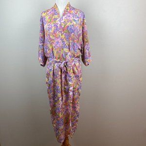 The Lingerie Collection Robe Large Purple Multicolor Floral‎ 3/4 Kimono Sleeve